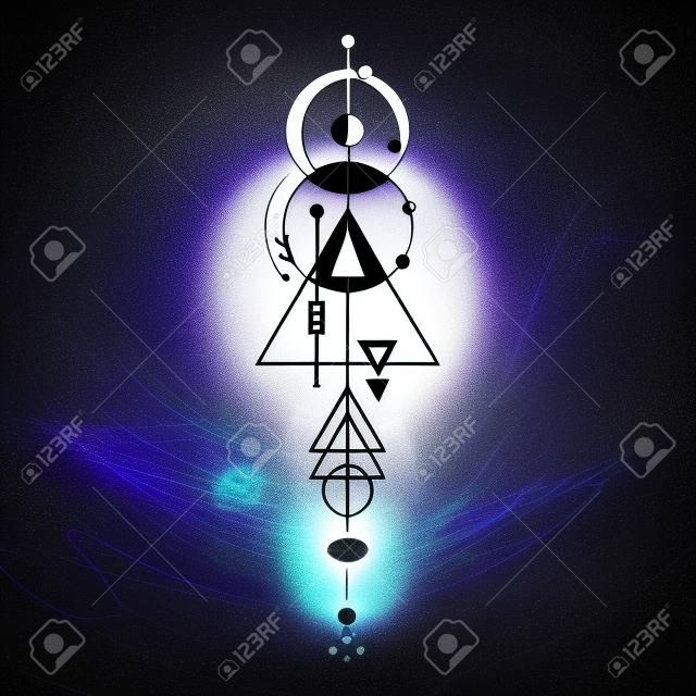 Vecteur géométrique symbole de l'alchimie avec les yeux, la lune, les formes. Résumé occulte et signes mystiques. Logo design linéaire et spirituelle. Concept de l'imagination, de la magie, de la créativité, de la religion, l'astrologie