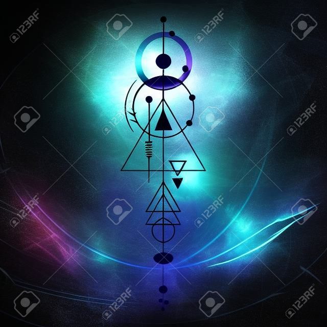 Вектор геометрического символа алхимия с глаз, луна, форм. Аннотация оккультных и мистических знаков. Линейный логотип и духовное дизайн. Концепция воображения, магия, творчества, религии, астрологии
