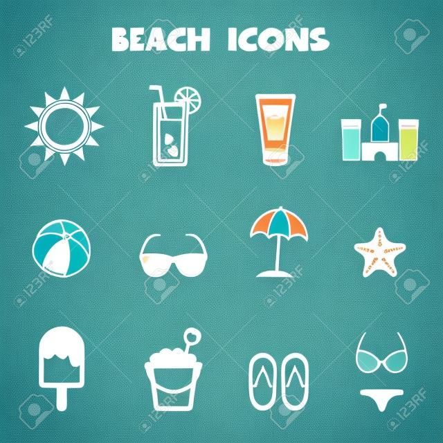 beach icons, mono symbols