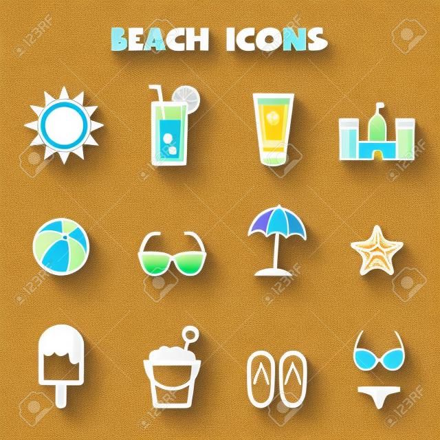 ícones de praia, símbolos mono