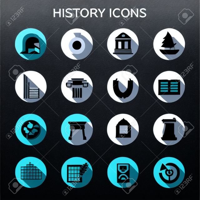 history long shadow icons, flat vector symbols