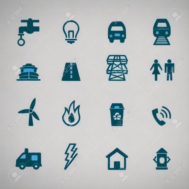 icônes de services publics, symboles de vecteur de mono