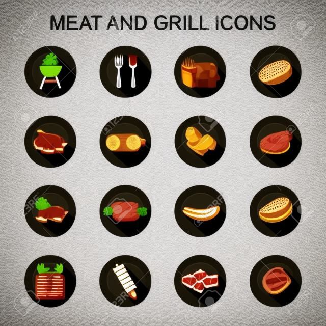 hús és grill ong árnyék ikonok, lapos vektor szimbólumok