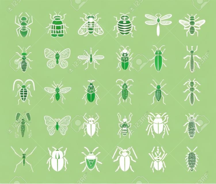 Insektenumriss-Vektorsymbole Fehler und Gartenkonzept