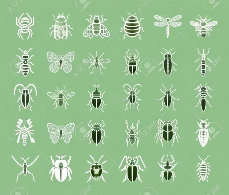 Iconos de vector de contorno de insectos concepto de jardín y error