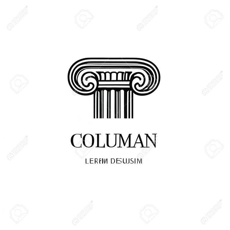 Columna logotipo de la plantilla de diseño. Imagen Esquema gráfico de la columna de capitales estilo griego o romano clásico. Vector
