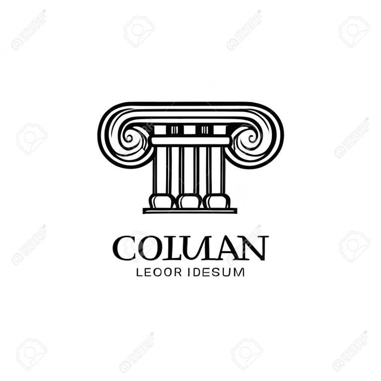 Колонка логотип шаблон. Графический контур изображения колонны столиц классической греческой или римской стиль. Вектор