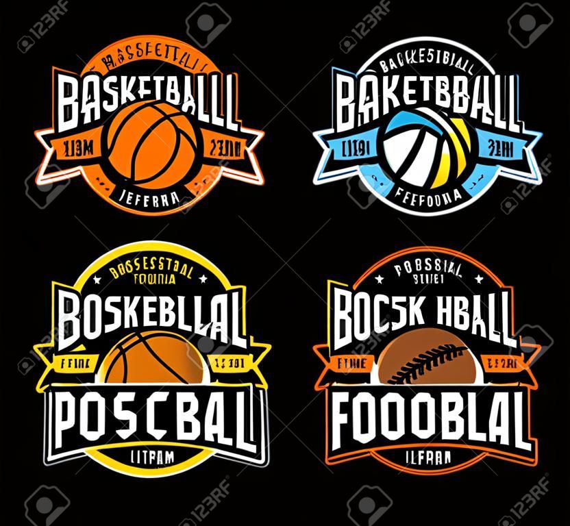 Conjunto desportivo. Basquetebol, Voleibol, Futebol, Futebol.