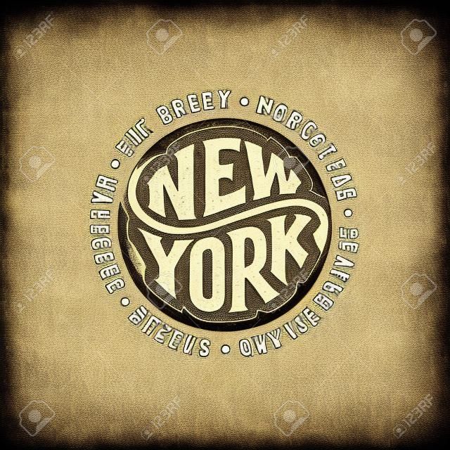 Vintage hipster frame with lettering 'New York, Brooklyn, Manhattan, Queens, Bronx, Staten Island' for your poster, badge, t-shirt apparel print. Handwritten circular calligraphy lettering.