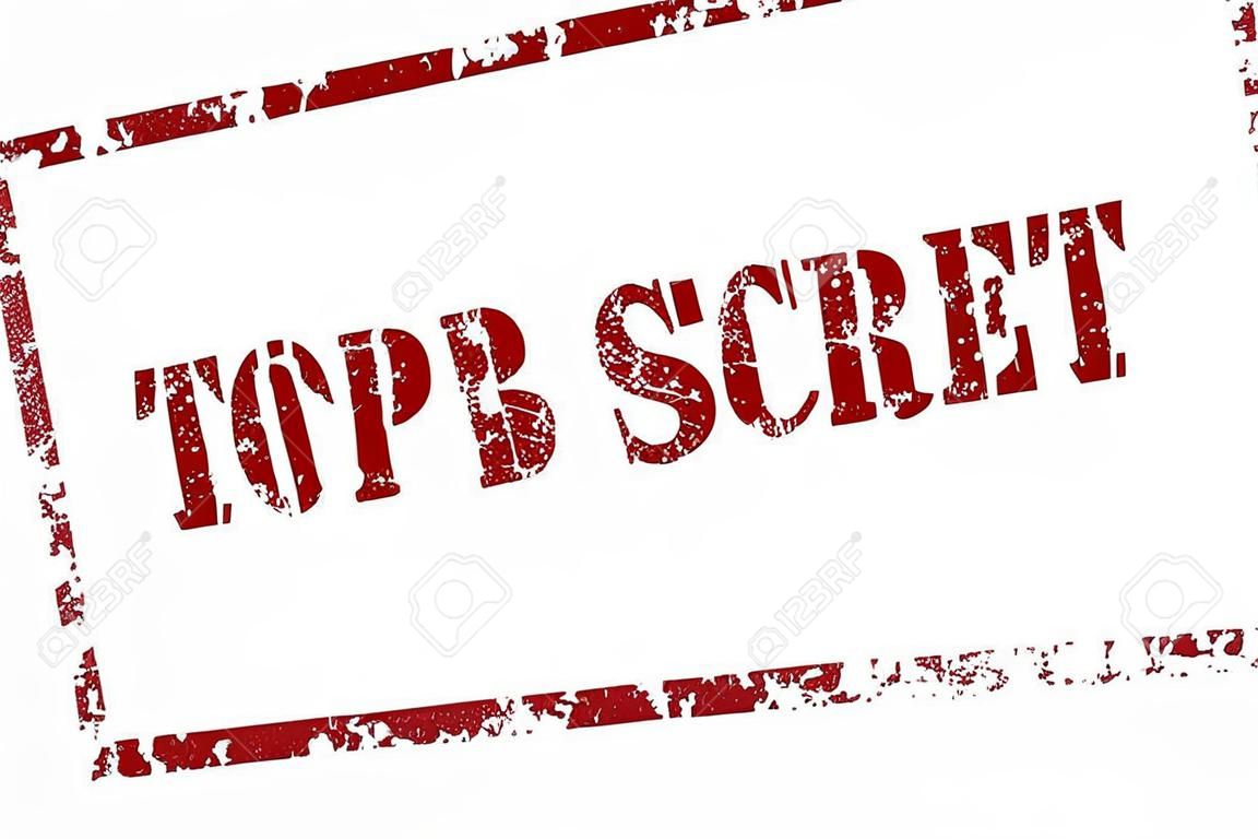 Selo de borracha vermelho - ilustração grunge com texto Top Secret. Selo de sigilo do governo.