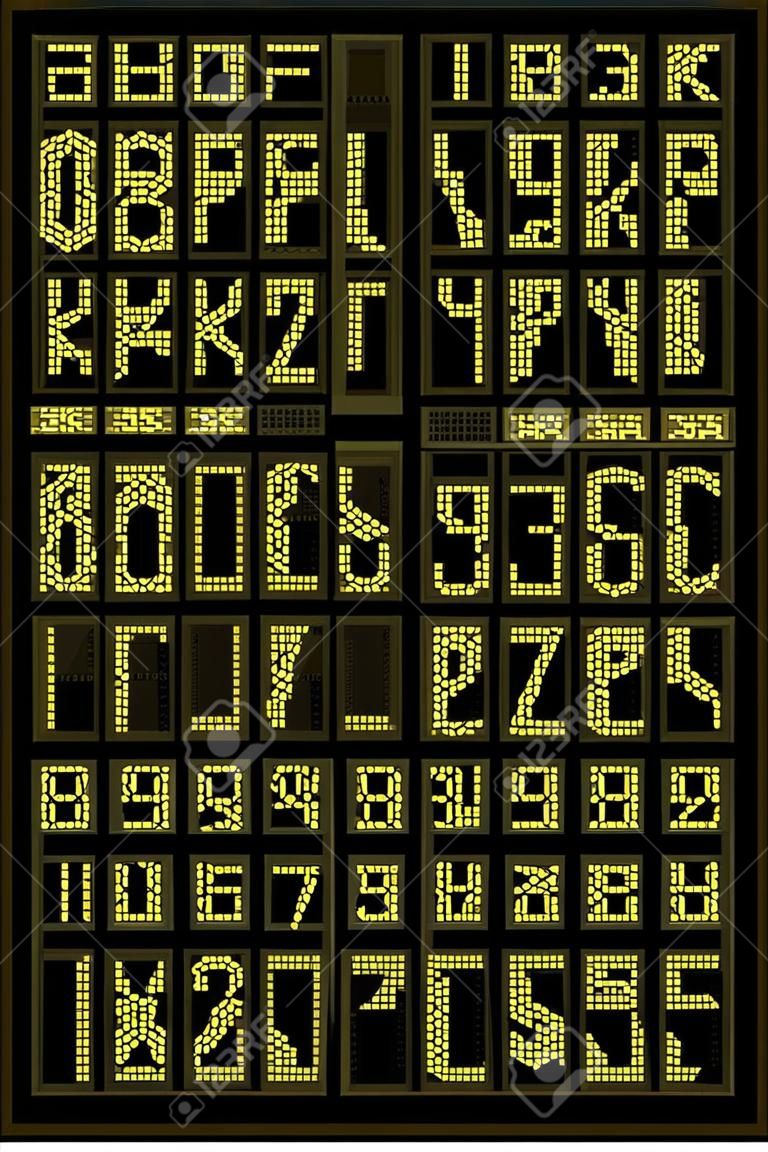 Fonte - letras e números imitando uma placa de exibição digital. Utilizável para horários do aeroporto, horários de trem etc.