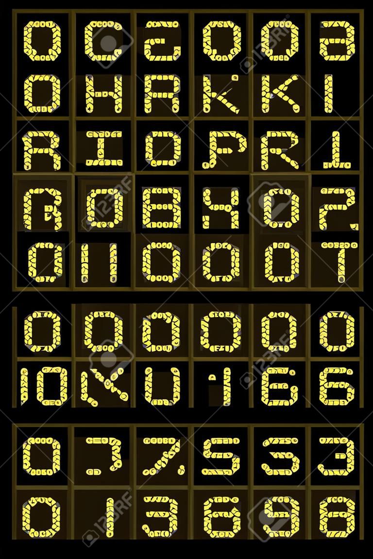 フォントの文字と数字のデジタル ディスプレイ ボードの模倣します。空港のスケジュールのため利用可能列車時刻表など。