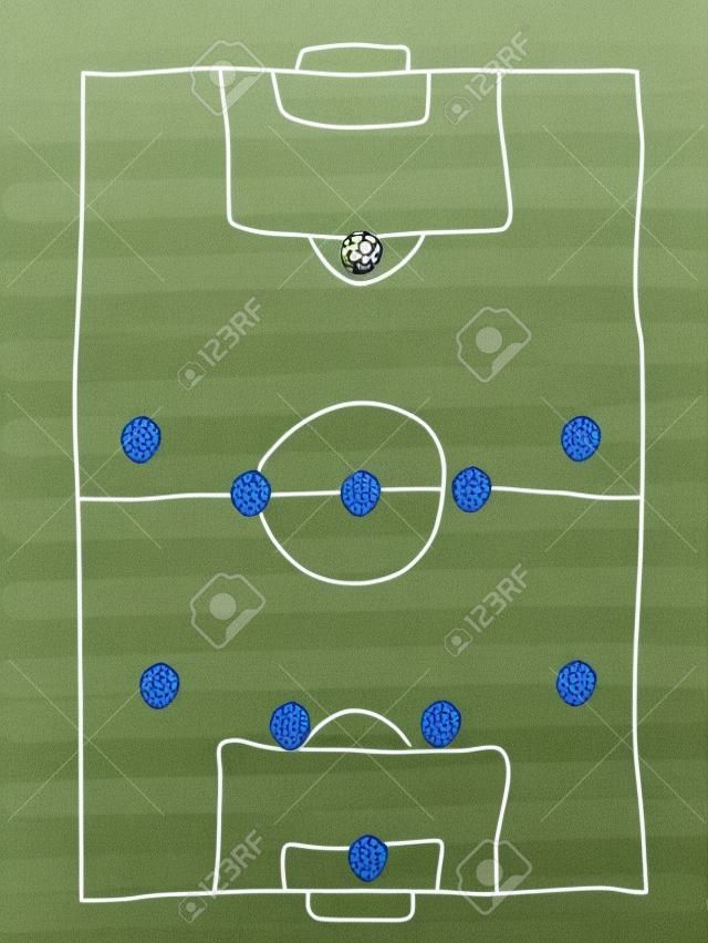 Soccer field - doodle drawing. Football tactics and strategy - popular 4-5-1 team formation.