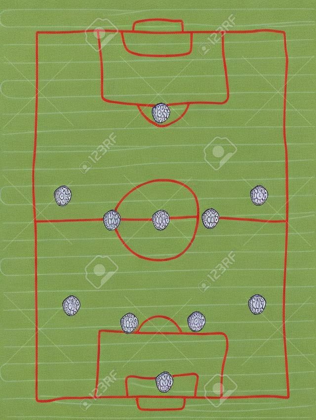 Soccer field - doodle drawing. Football tactics and strategy - popular 4-5-1 team formation.