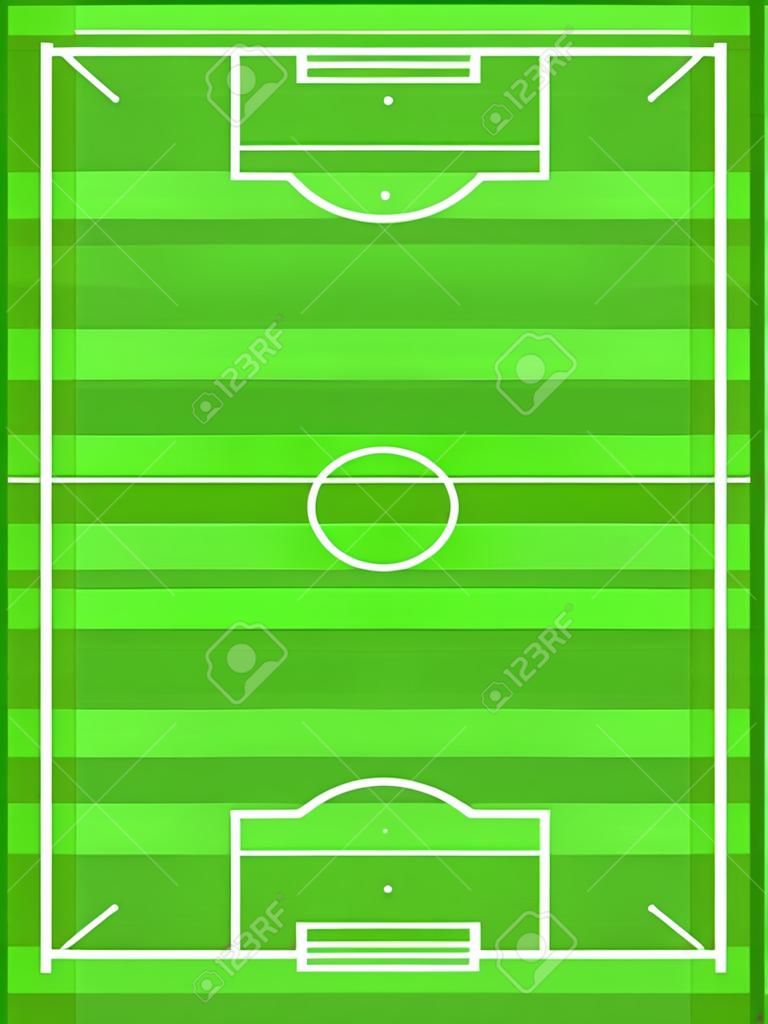 Fútbol diagrama de campo con las líneas blancas y la hierba verde. Utilizable para la elaboración de las formaciones de fútbol del equipo, la estrategia y la táctica.