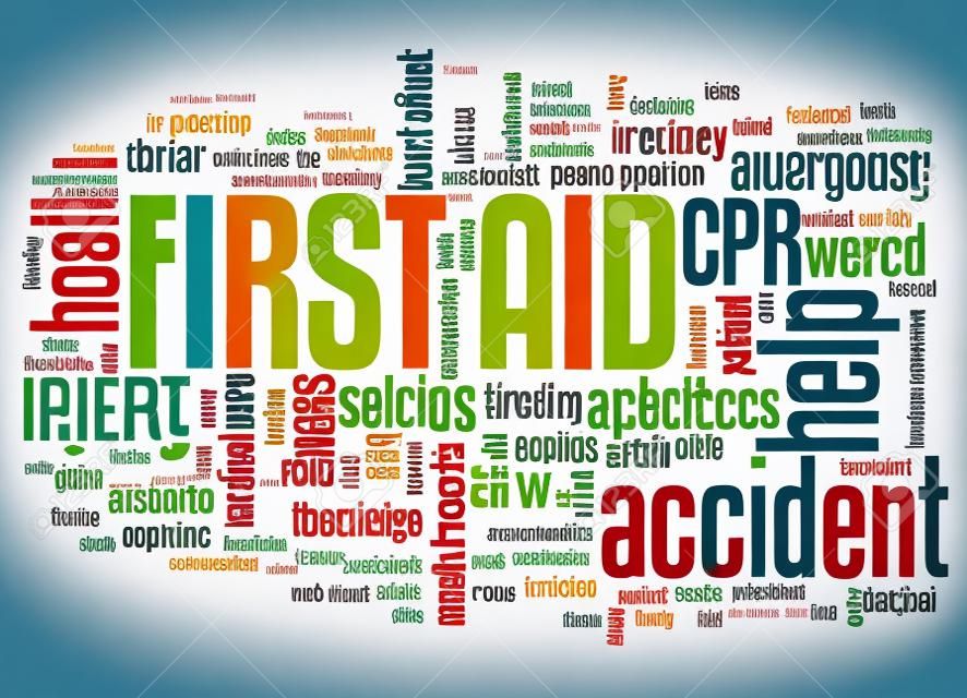 Erste Hilfe - Gesundheitskonzepte Wortwolke Abbildung. Word-Collage Konzept.