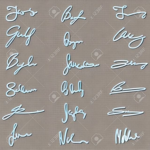 Vector signature set - business contract signatures. Fictitious autographs.