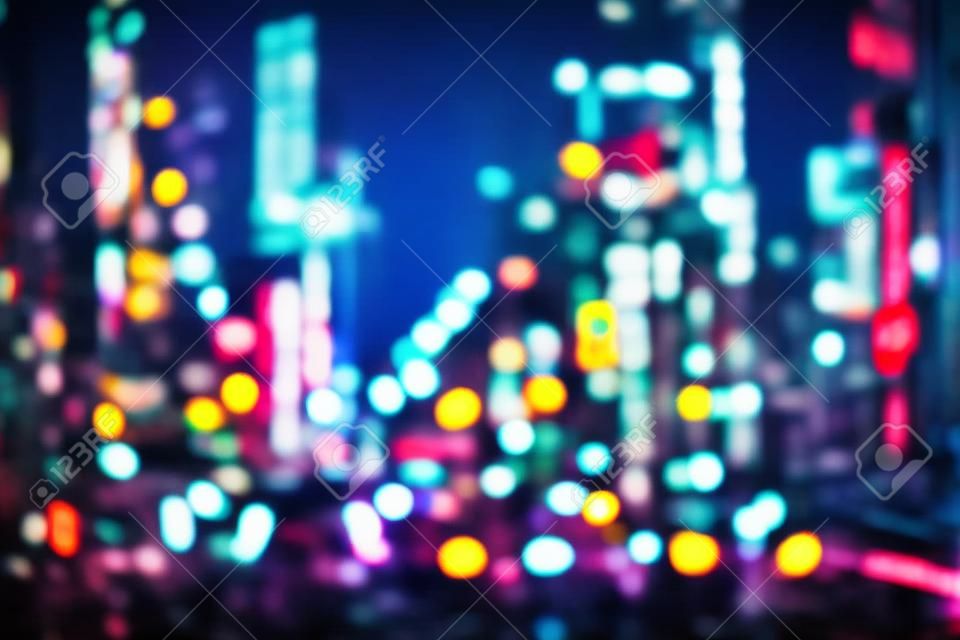 Luces de la ciudad de la noche - Tokio defocused, Japón. Neones borrosos.