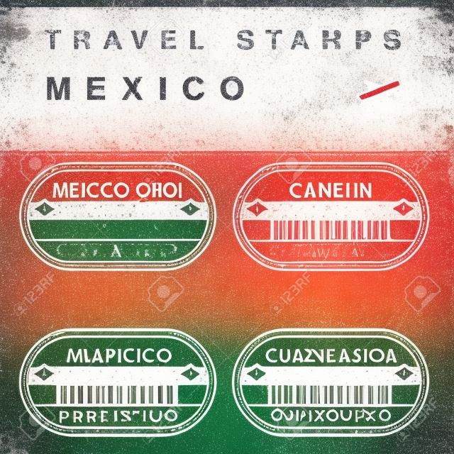 旅游载体的护照邮票虚拟邮票墨西哥目的地墨西哥城坎昆阿卡普尔科和瓜达拉哈拉