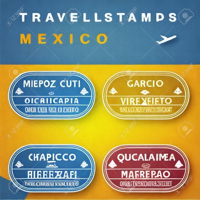 Reisvector - paspoort stempels set (fictieve stempels). Mexico bestemmingen: Mexico City, Cancun, Acapulco en Guadalajara.
