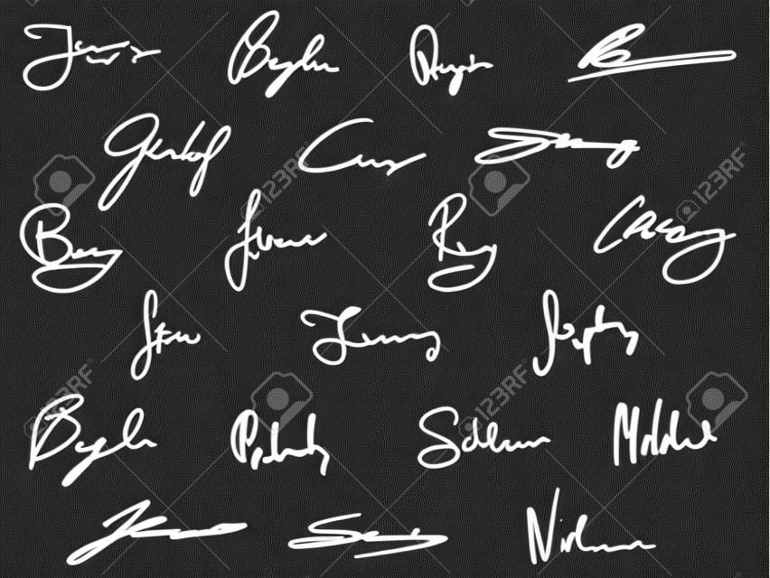 Vector signature set - business contract signatures. Fictitious autographs.