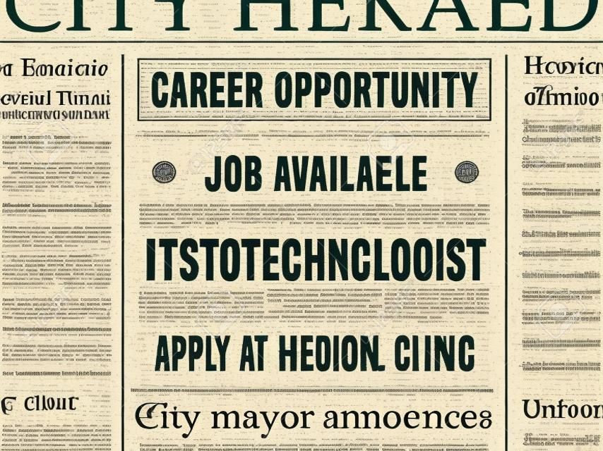Histotechnologist medical career - job hiring classified ad vector in fake newspaper.
