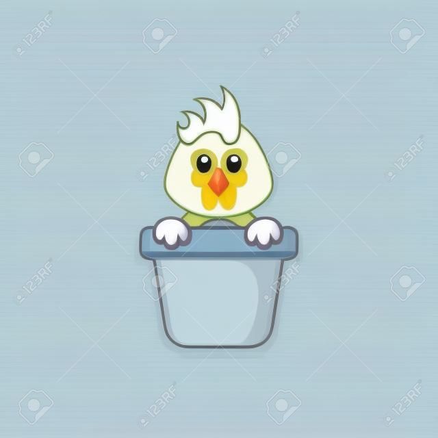Leuke kip in een bloemenvaas. Dieren cartoon concept geïsoleerd. Kan gebruikt worden voor t-shirt, wenskaart, uitnodigingskaart of mascotte.
