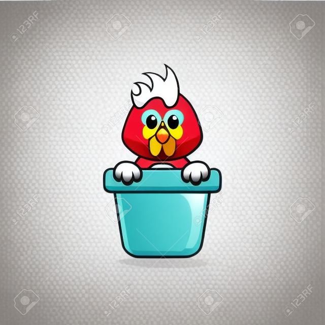 Cute chicken in a flower vase. Animal cartoon concept isolated. Can used for t-shirt, greeting card, invitation card or mascot. Flat Cartoon Style