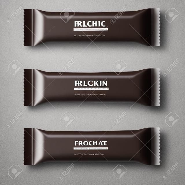 Пустой шоколад или протеиновый батончик упаковки шаблон на белом фоне.