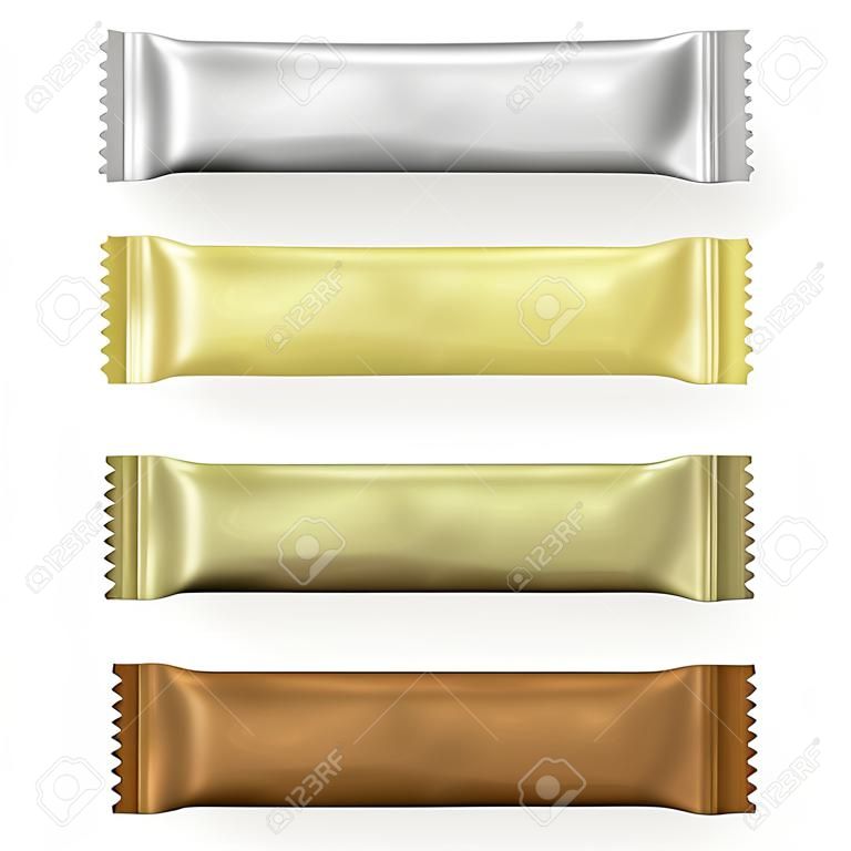 Blank chocolate or protein bar packaging template isolated on white background.