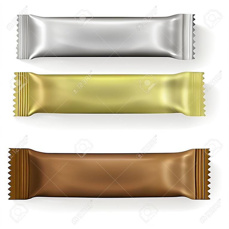 De chocolate blanco o la plantilla de envasado barra de proteína aisladas sobre fondo blanco.