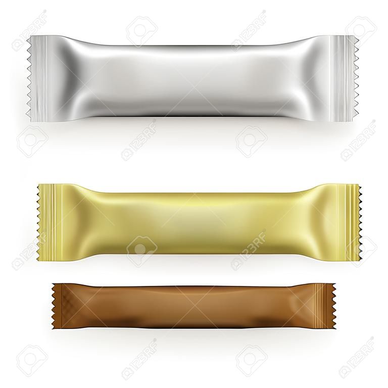 Blank chocolate or protein bar packaging template isolated on white background.