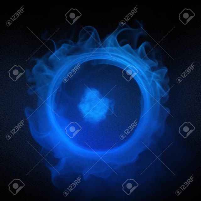 Blue Smoke Magic Glowing Portal isolado no fundo preto. Ilustração 3D.