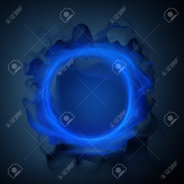 Blue Smoke Magic Glowing Portal isolado no fundo preto. Ilustração 3D.