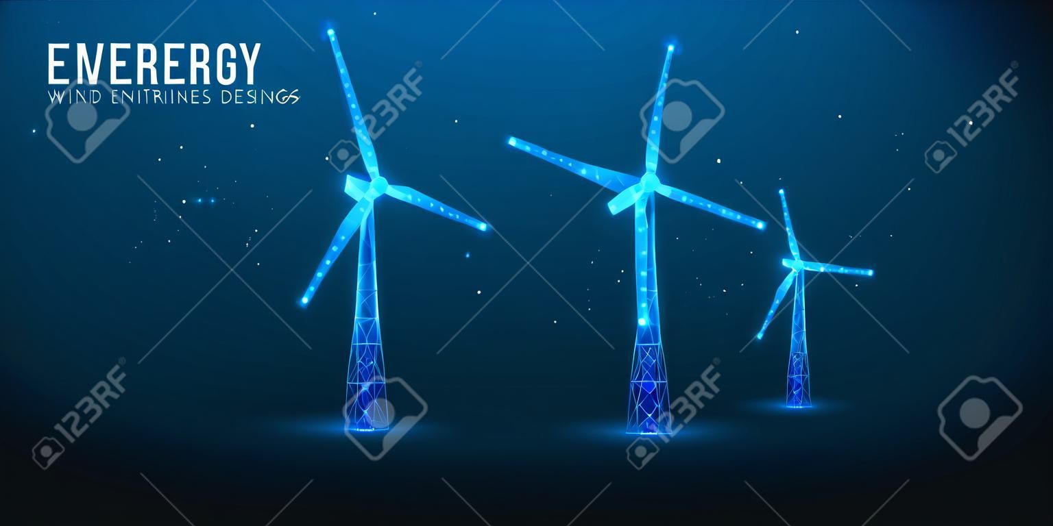 wind energy. wind turbines. Polygonal windmill. Renewable alternative sources of electrical energy. Low poly wireframe design. Vector illustration EPS10