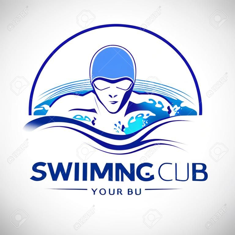 游泳俱樂部設計。游泳圖標設計。創意游泳矢量。