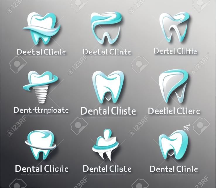 牙科標誌設計。牙醫標誌。牙科診所創意公司矢量標誌集