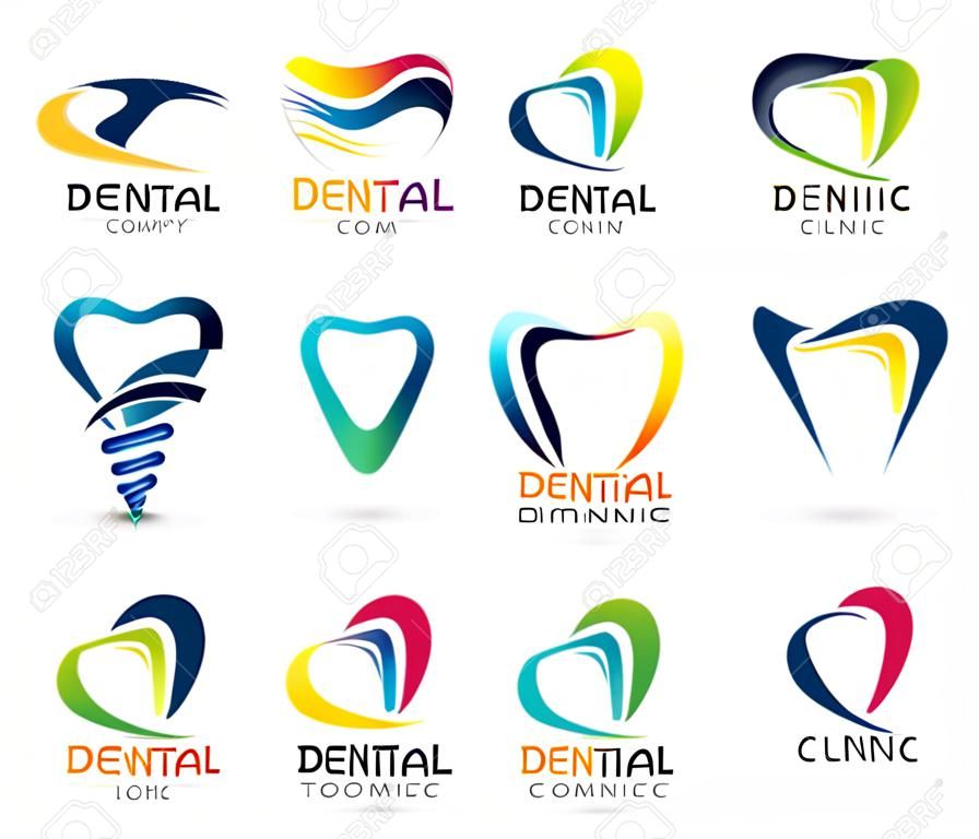 牙科標誌設計。牙醫標誌。牙科診所創意公司矢量標誌集