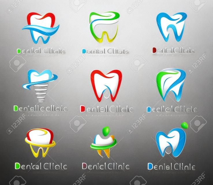 歯科のロゴのデザイン。歯科医のロゴ。歯科診療所クリエイティブ会社ベクトルのロゴを設定