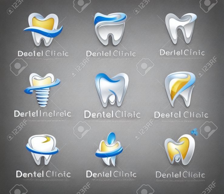 Dental Logo Design. Dentysta Logo. Dental Clinic kreatywny firmy Vector Logo Set