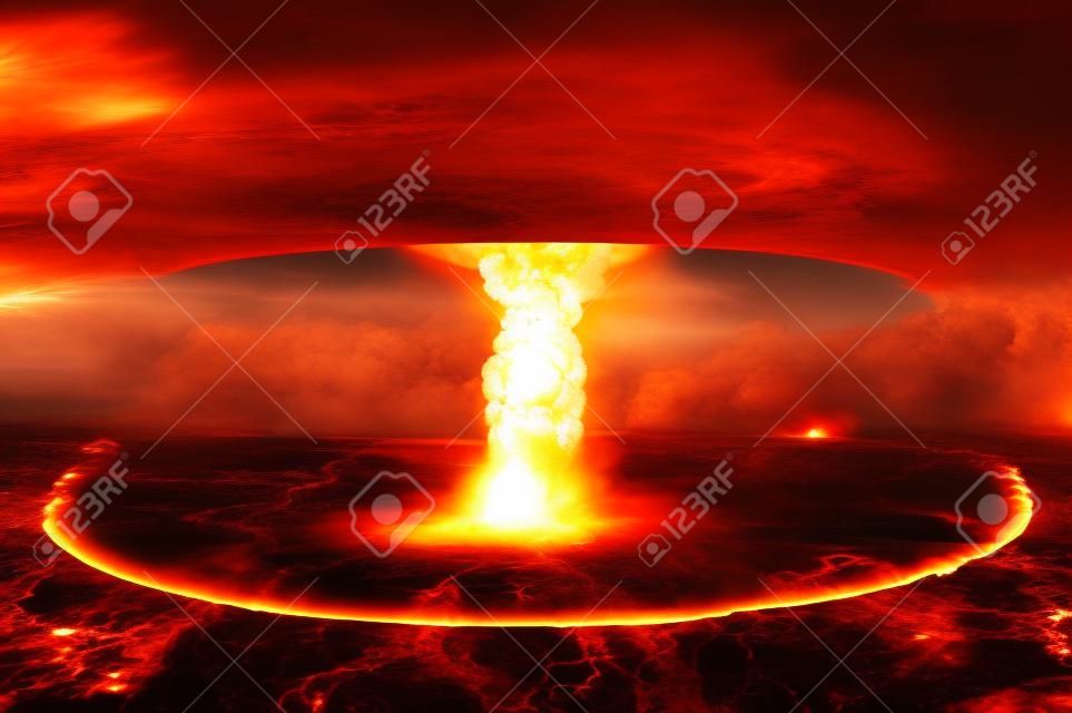 Gevaar van nucleaire oorlog illustratie met meerdere explosies