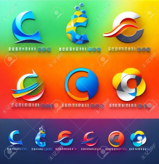 Letra C Logotipo Designs. Carta de vectores iconos abstractas creativas C con los colores azul y naranja.