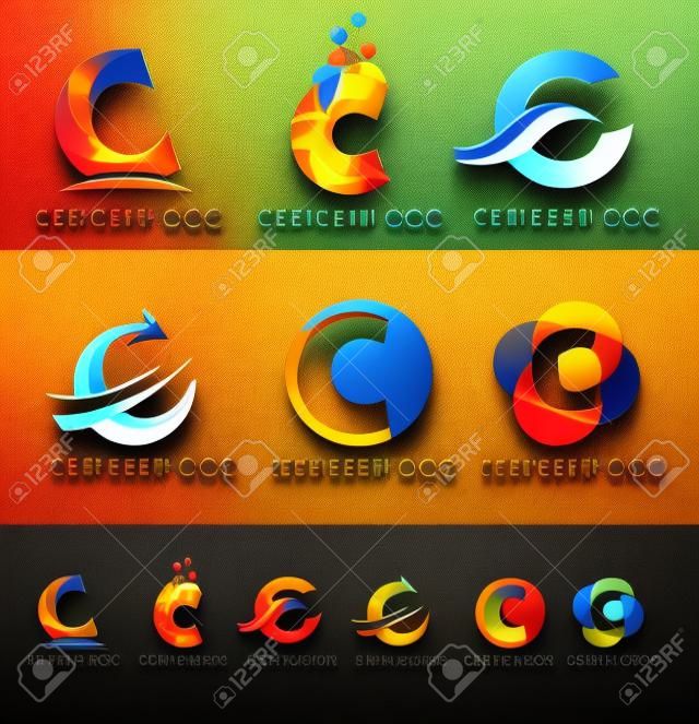 Письмо C Logo Designs. Творческие абстрактные значки C вектор письмо с синего и оранжевого цветов.