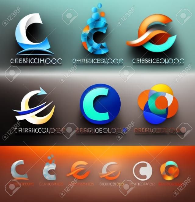 文字 C のロゴデザイン。青とオレンジ色で創造的な抽象的なベクトル文字 C アイコン。