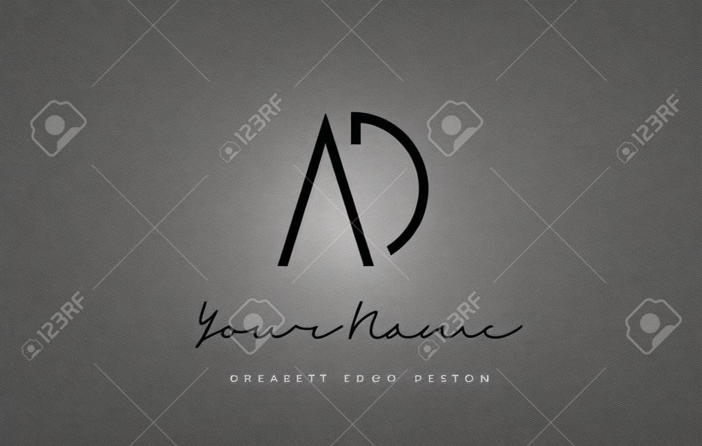 AD Letters Logo Design Slim. Ilustración simple y creativa del concepto de la letra negra.