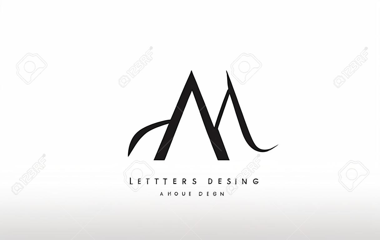 AM Letters Logo Design Slim. Egyszerű és kreatív fekete levél koncepció illusztráció.
