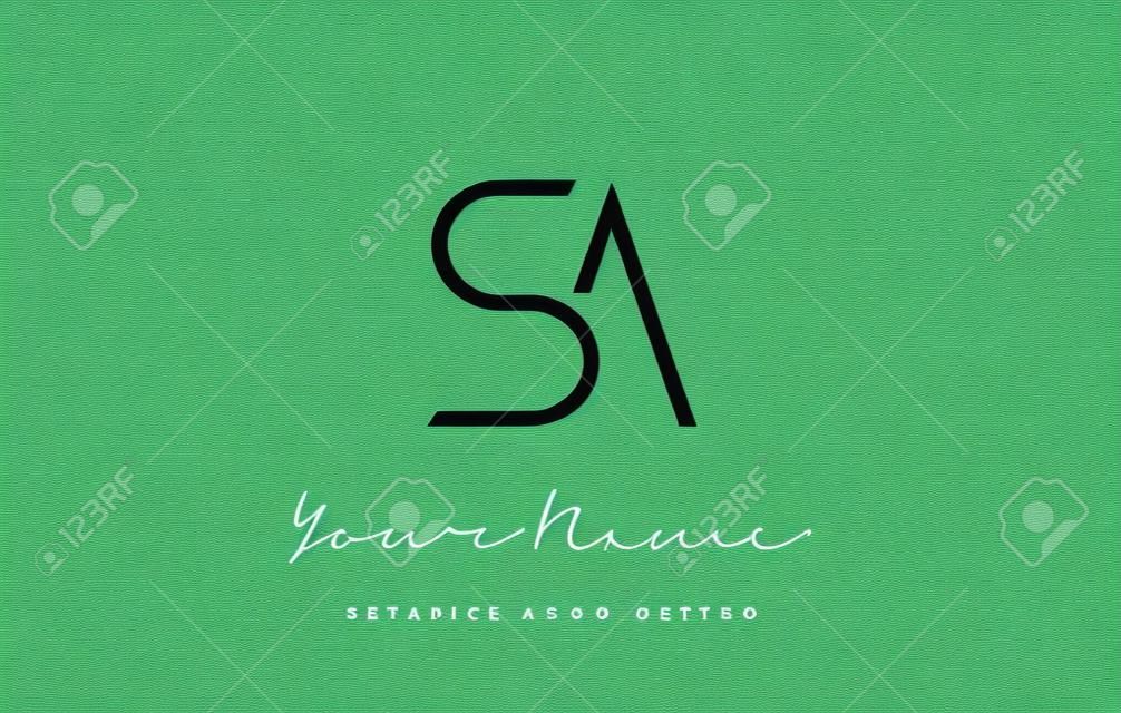 SA 文字ロゴ デザイン スリム。シンプルでクリエイティブなブラック レターの概念図。