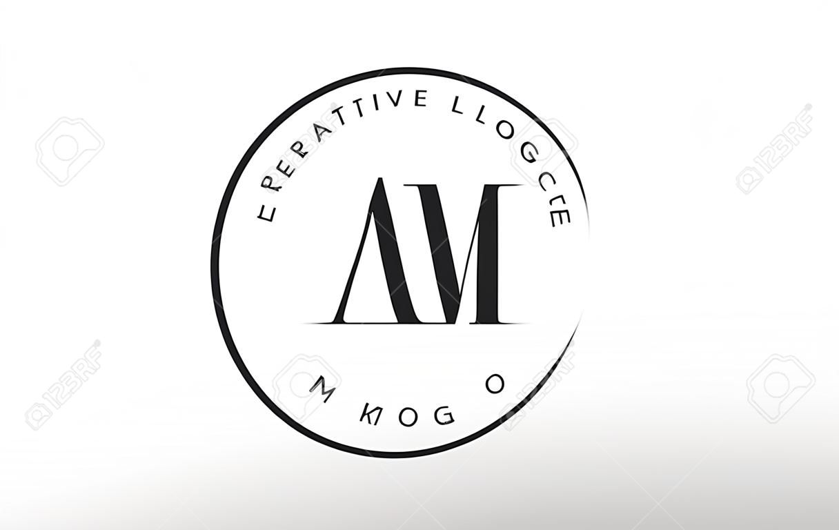 AM字母徽標設計，帶有創意相交和切線襯線字體。