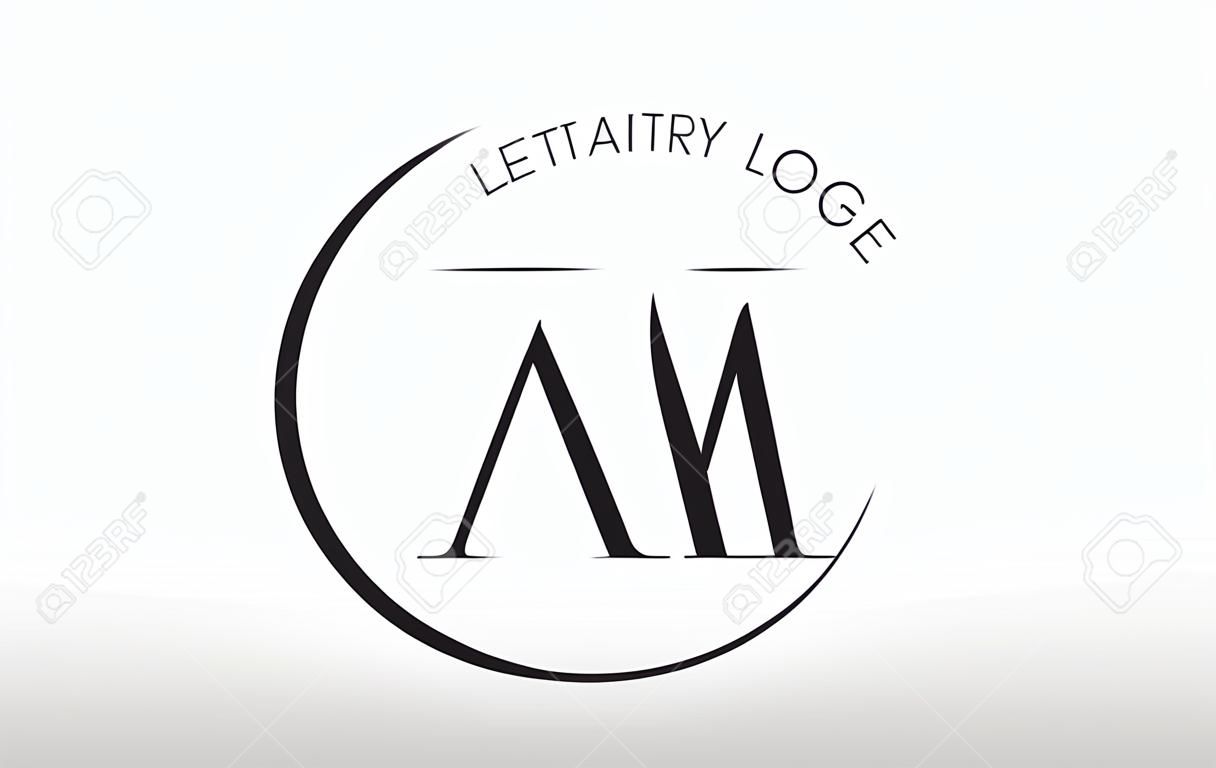 창조적 인 Intersected 및 Cutted Serif 글꼴이 적용된 AM Letter 로고 디자인.