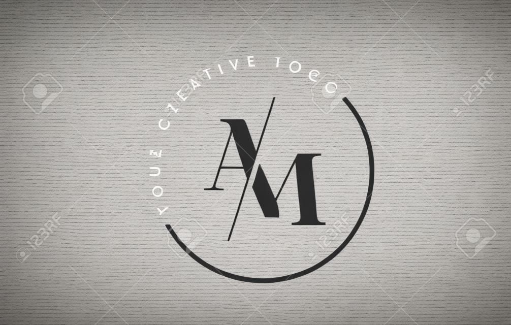 AM lettera Logo Design con carattere Serif intersecato e tagliato creativo.